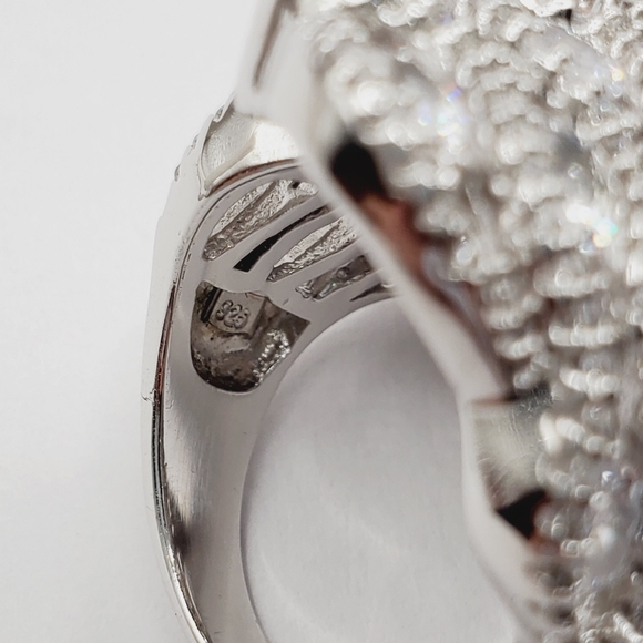 10.5 Carat White Diamond Simulant 925 Silver / Rhodium Statement Cluster Ring - Picture 5 of 8